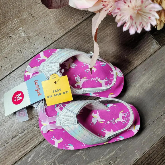 NWT Cat & Jack Horse Unicorn Flip Flops Sandals Pink White Little Girls Size 7/8 - Picture 2 of 12